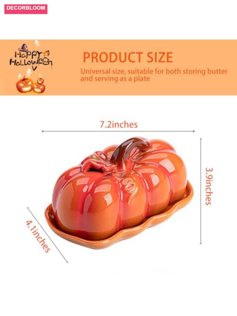 Ceramic Pumpkin Butter Dish Set with Lid, Multipurpose Snack Plate for Kitchen - Picture 2 of 6